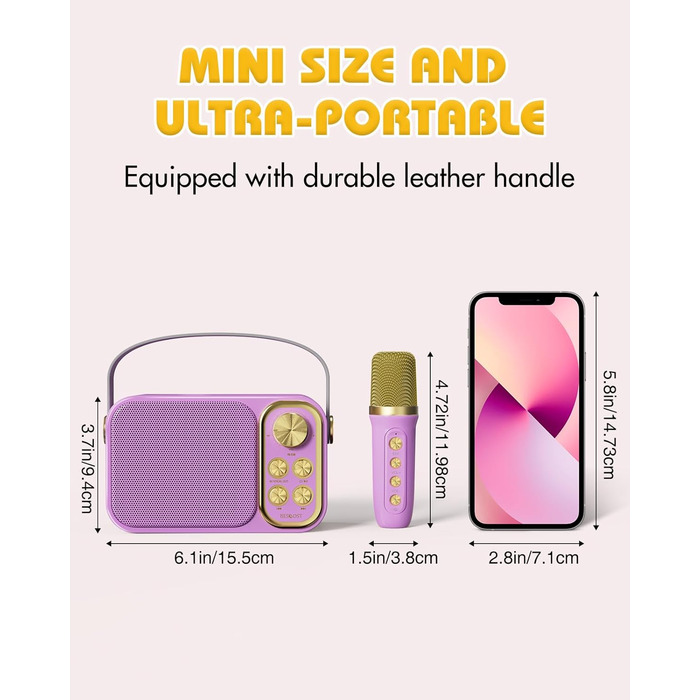 Караоке машина з 2 мікрофонами, портативна Bluetooth колонка для дітей та дорослих, 7 голосових ефектів, ідеальна для вечірок та днів народження (фіолетовий)