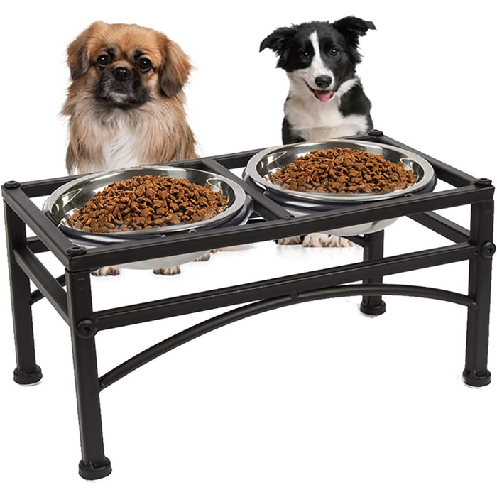 Підвищений миска для собак Funkeen - миска для корму для домашніх тварин з нержавіючої сталі з двома знімними мисками на підставці для годування кормом та водою (підходить для середніх собак, 1 кварта)