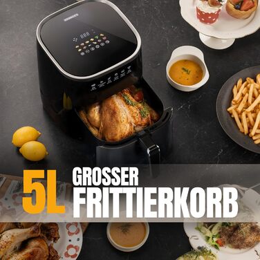 Фритюрниця повітряна HEINRICHS 9 літрів XXL, 10-в-1, LED-дисплей, 1800W, для здорового харчування