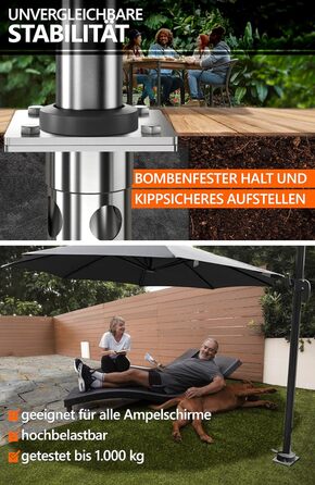 4smile Base Sleeve Parasol - Stainless Steel Parasol Anchor for Gazebo Umbrella with Base Plate for Embedding, Timeless Quality - Universal Parasol Stand for Gazebo Umbrella, Loadable with > 1,000 kg