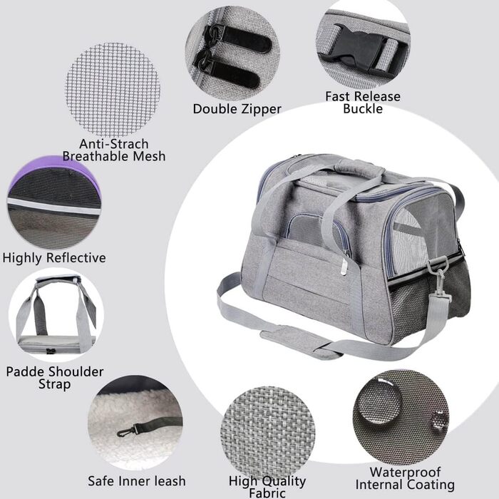 Транспортна переноска для собак та котів, складна, з м'якою підстилкою (сіра)