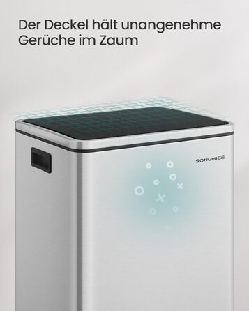 Відро для сміття SONGMICS 50 л, нержавіюча сталь, знімний внутрішній відро, Softclose, срібний колір