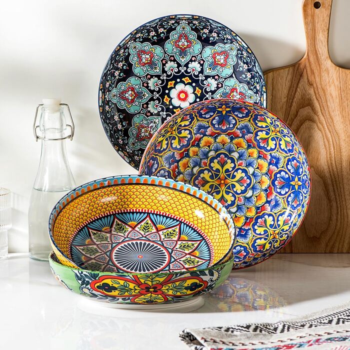 Набір салатників та тарілок HENXFEN з порцеляни (4 шт.) - 1330 мл, богемський стиль