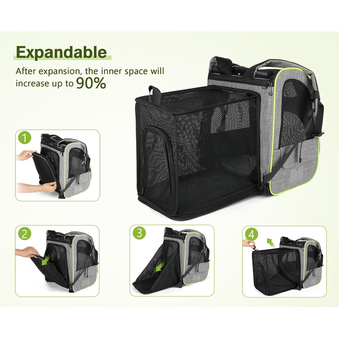 Рюкзак для кота/собаки Pecute з сіткою, розширений, з завісою, дихаючий, водонепроникний, для подорожей, сірий L