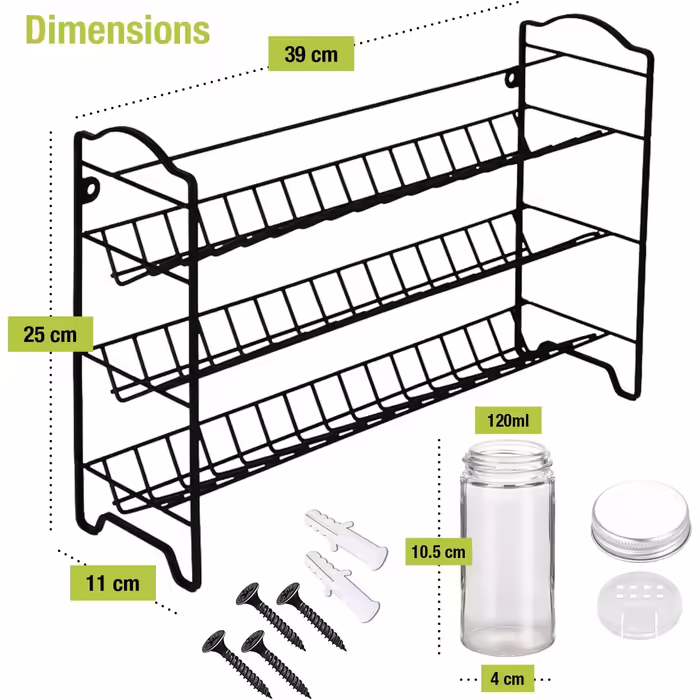 edihome Spice Rack, 24 Spice Jars, 3-Tier Organizer with Metal Frame, with Labels, Individual Lids, and Dispensers (Model 1)