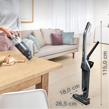 Пилосос Bosch Flexxo 2в1 BBH3P280, бездротовий, акумуляторний, безмішковий, висока потужність, довга автономність, LED-насадка, для всіх типів підлог, темно-сірий, 28В