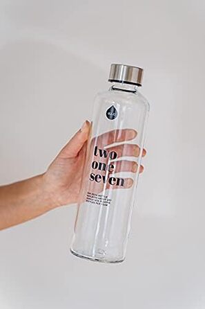 EQUA large drinking bottle with faux leather sleeve, 750 ml, made of borosilicate glass, BPA-free and leak-proof. (Grey/White)