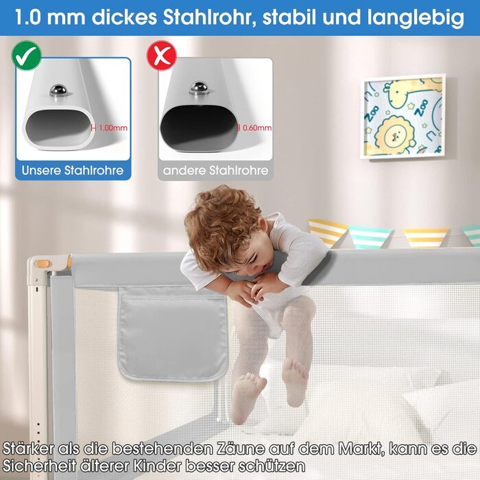 YIKANWEN Retractable Baby Bed Rail Guard - 200cm, Solid Wood Compatible, for Kids 0-10 Years
