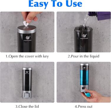 Дозатор мила настінний без свердління REAQUE, 200 мл, для душу, шампуню, дезінфікуючого засобу, мила, чорний