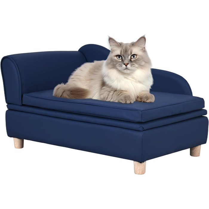 Софа для собак та котів Yoonnie room з PU-шкіри з місцем для зберігання, з дерев'яним каркасом, з подушками, для цуценят та котів (Перловий білий)