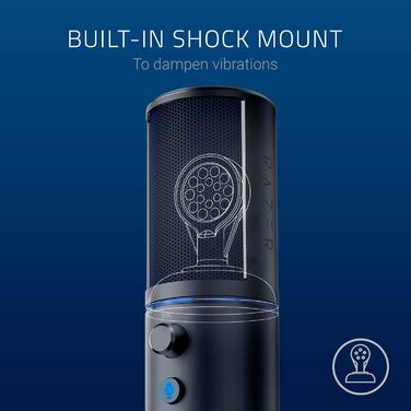 Razer Seiren X для PlayStation - USB конденсаторний мікрофон для стрімінгу PS4/PS5 (чорно-синій) з антивібраційним кріпленням та кнопкою вимкнення звуку