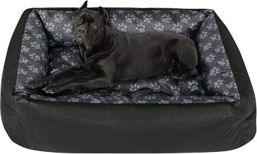 Крісло-лежанка для собак SuperKissen24: лежанка-кошик, лежанка-софа, лежанка для собак великих, середніх та маленьких порід. Лежанка для тварин, розмір L, чорно-сірий колір, з подушками з льону 95x75 см. Можна прати.