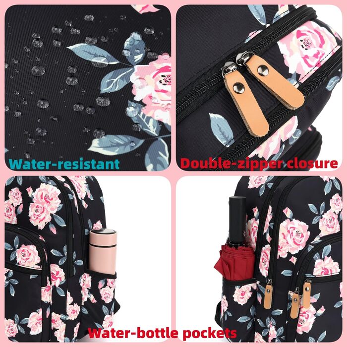 Шкільний рюкзак Leaper з квітковим принтом, сумка-рюкзак, сумочка для книг, жіноча сумка. Темно-синьо-білий квітка 2 (46, світло-рожева русалка)