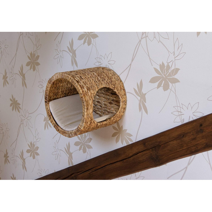Lycce Luxurious Cat Wall Cave Alba from Water Hyacinth, 32x28x32cm, including a cushion - Space-saving & Decorative