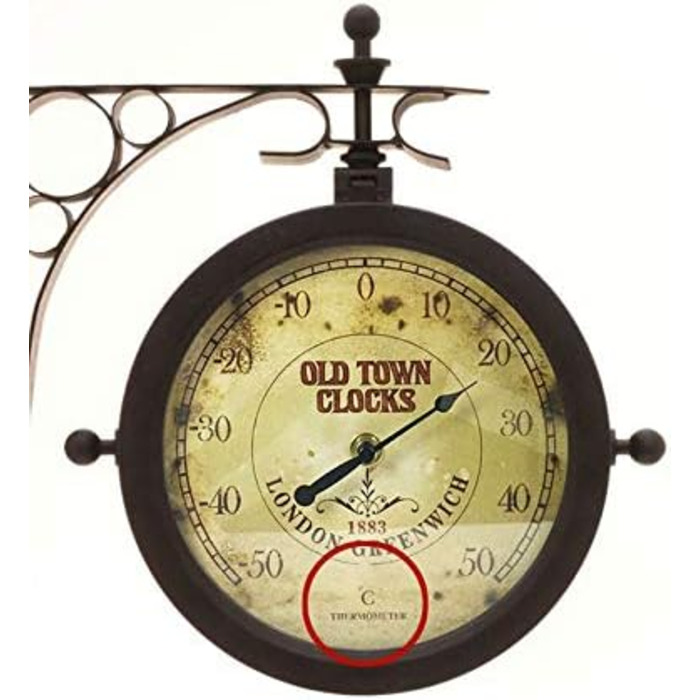 TFA Dostmann Nostalgia Wall Clock and Thermometer, Garden Clock, 60.3011, Outdoor Clock, Suitable for Outdoor Areas, Double-Sided, Antique Copper, L 270 x W 95 x H 295 mm