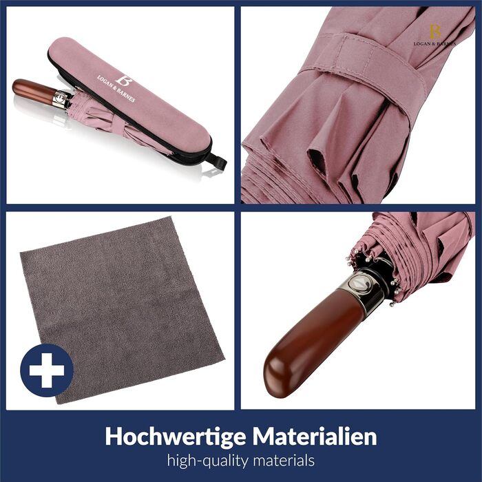 Чорний парасолька LOGAN & BARNES Dublin: штормостійкий, з дерев'яною ручкою, тефлонове покриття