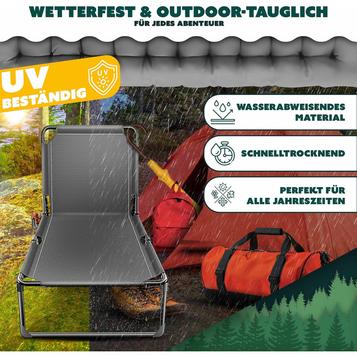 Кемпінгове ліжко KESSER® розкладне, 190x68x30 см, до 250 кг, з Oxford тканини та сталевим каркасом + сумка, подушка, кишеня та тримач для напоїв, для кемпінгу