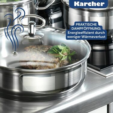 Набір каструль Karcher Jasmin 20 предметів, нержавіюча сталь, для індукції, з кришками, каструлі та сковорода, підходить для всіх плит, посудомийна та духовочна безпека, з мисками з нержавіючої сталі