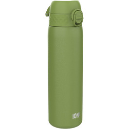 Ion8 Stainless Steel Drinking Bottle, 600 ml, Leak-Proof, One-Hand Operation, Secure Locking Mechanism, Dishwasher Safe, Flip-Top Lid, Carrying Handle, Easy to Clean, Durable & Scratch-Resistant (Stainless Steel, Khaki Green)