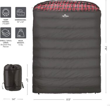 Сплячий мішок TETON Sports Celsius Regular, флісова підкладка, -18°C, 203 x 84 см (Сірий)