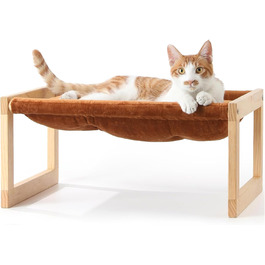 Cat bed and dog bed, elevated, large, and breathable, made of high-quality birch plywood, 53W x 42L x 25H cm - ideal for cats and small dogs (Brown color)
