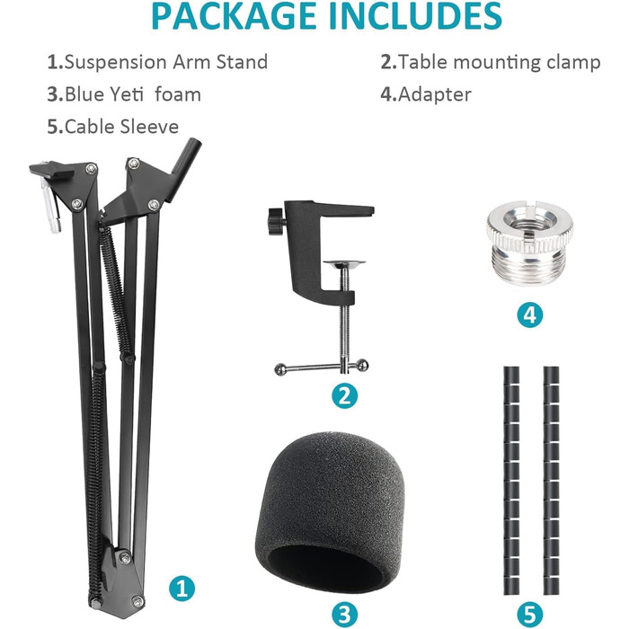 Підставка для мікрофона Blue Yeti SUNMON - міцна, поворотна на 360°, з металевою клямкою. Сумісна з HyperX QuadCast 2, Fifin AM8, Seiren Mini V3, MV7 та іншими мікрофонами.