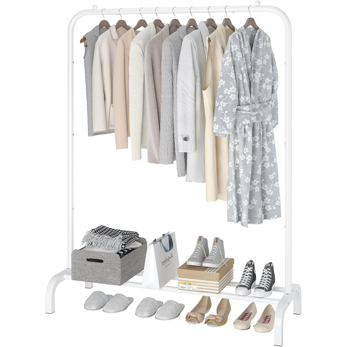 MOYIPIN Metal Clothes Rack, Single Rod Portable Clothes Hanger Rack, Clothes Stand for Bedroom, Balcony 110.5 cm, White