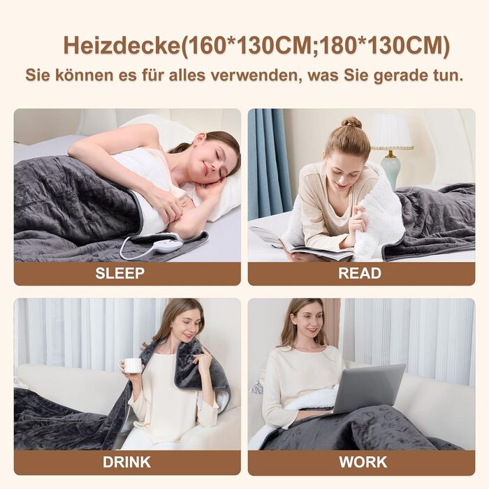 Електрична ковдра Cozysoon з 4 рівнями нагріву та таймером, 180x130 см, з автовимкненням, пральна машина