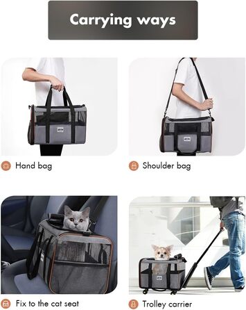 Транспортна переноска для собак та котів з колесами, сірого кольору. З телескопічною ручкою та ременем на плече.