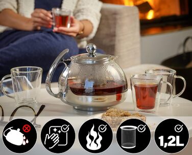 Скляний чайник MONZANA з вийманим ситом з нержавіючої сталі, термостійке боросилікатне скло, 1.2 л
