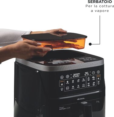 Фритюрниця Ariete 4636 з функцією пари та грилем, 1700W, сушильна функція, 10 режимів приготування, прозорий кошик, таймер, підсвітка, чорний колір