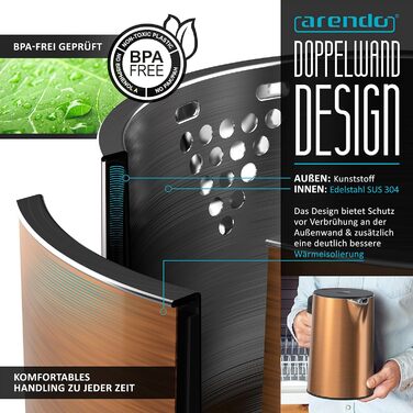 Набір чайник та тостер Rendo з нержавіючої сталі та міді: чайник 1.5л з контролем температури та функцією підтримки тепла, тостер на 4 тости з дисплеєм та 6 рівнями підсмажування, підставка для бургерів