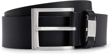 Чоловічий шкіряний ремінь BOSS Connio з логотипом та металевими деталями, чорний 95-001
