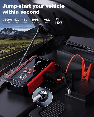 Powerbank з компресором 7000A для запуску авто 12V, 150PSI, 8L/10L (бензин/дизель), LED-ліхтарик