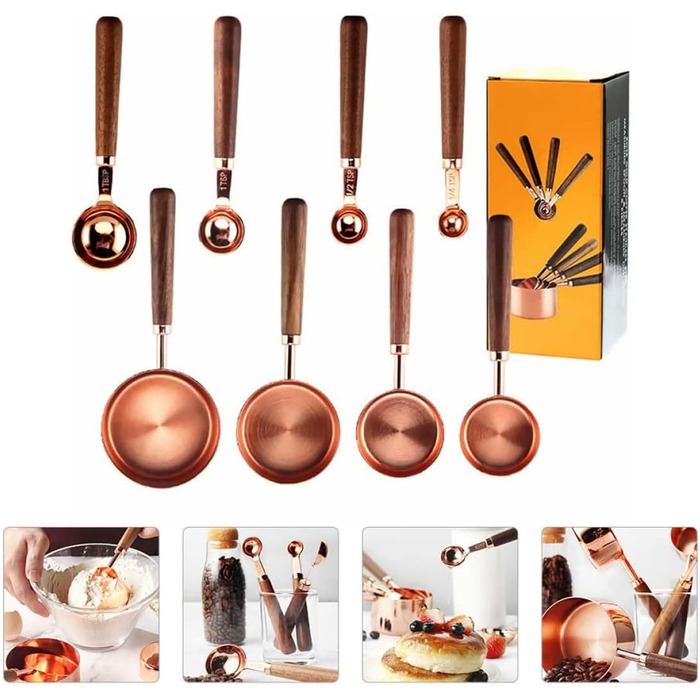 Cieeo 2-piece baking tool set, measuring cups, the cook, liquids, measuring cup, measuring spoon, measuring spoons, flour, kitchenware, measuring spoons, baking, measuring spoons and cup, stainless steel, golden.