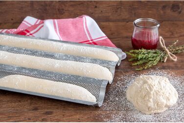 Baker's Sheet - Baguette Baking Sheet - 37 x 24 cm - for 3 Baguettes, H 2.5 cm - High-quality Non-Stick Coating
