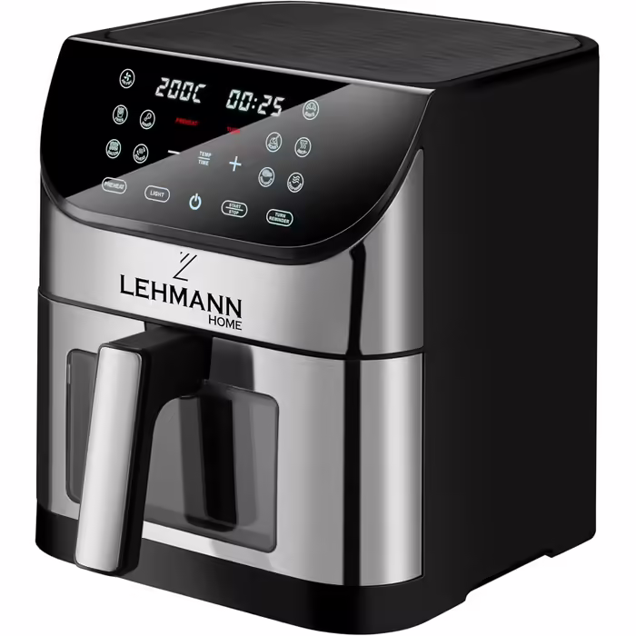 Lehmann Hot Air Fryer XXL with 8L Basket and Viewing Window, Oil-Free Fryer with Lighting, 1800W, Temperature Control up to 200° C, Airfryer with up to 10 Programs, Timer and Touch Display
