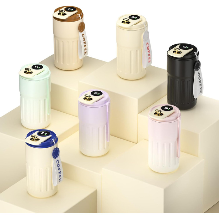 Термокружка для кави HomeAlexa з цифровим дисплеєм, 410 мл, нержавіюча сталь 316, ізольована, з кришкою, не протікає, для подорожей