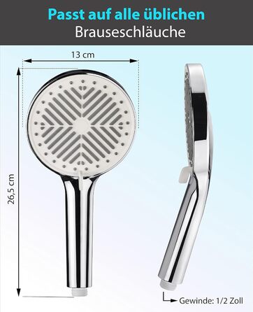 BLUMBACH® Shower Head - Water-Saving - High-Pressure Aqua Joy Shower Head - 8 Spray Patterns, Pressure-Boosting Shower Head, Shower Head, Water-Saving Shower Head, High Water Pressure Strong Jet (6L/Min. 3 Spray Patterns / Water-Saving Shower Head)