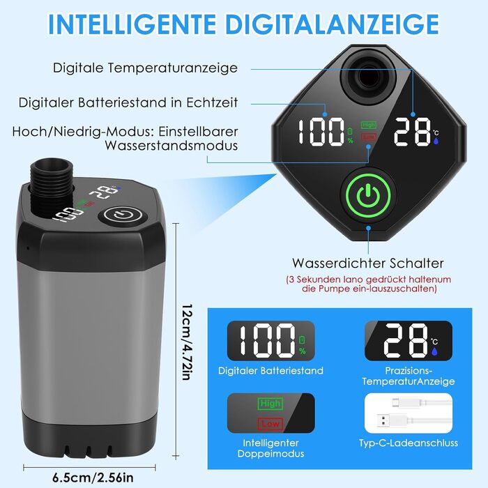 Портативна душова кабіна для кемпінгу GuKKK з насосом, акумулятором 7800mAh та індикатором температури, 2м шланг, регульована насадка, для подорожей