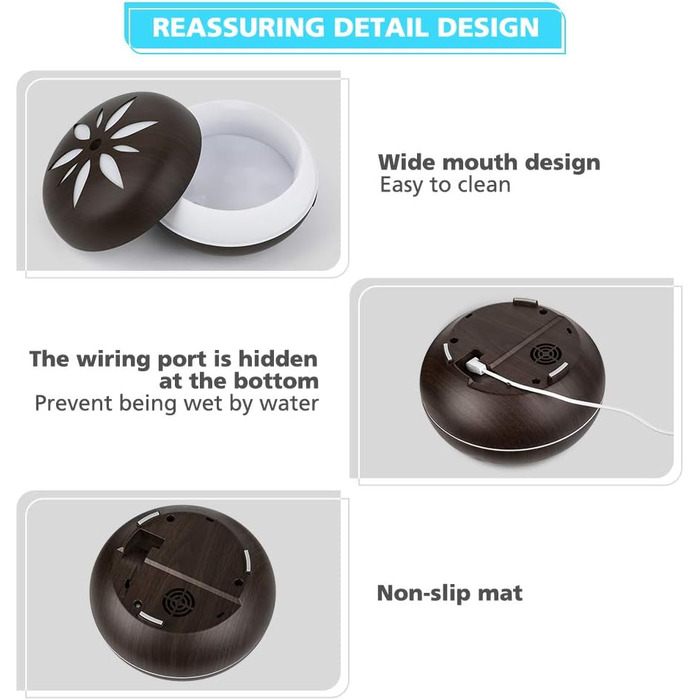 Дифузор ароматної олії GeeRic 550мл з таймером, ультразвуковий зволожувач повітря, ароматерапія, 7 кольорів LED, дерев'яний корпус