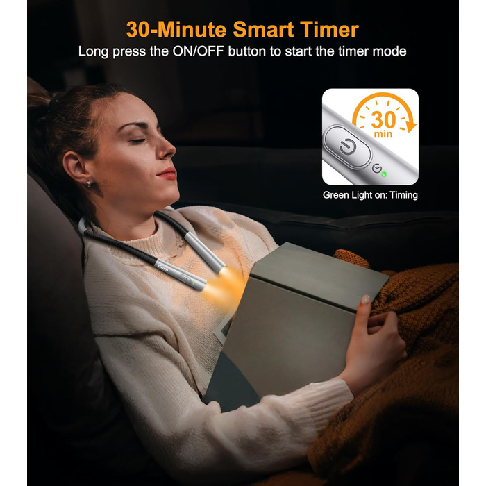 Світлодіодна лампа Gritin для читання на шиї, настільна/нічна, 4 кольори, 5 режимів яскравості, регулювання, захист очей, акумулятор 80 годин, гнучкий кріплення, ергономічне читання для ліжка/в'язання/рукоділля сірого кольору