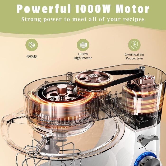 Stand Mixer, Zuccie Stand Mixer Quiet Mixing Machine including 5L Stainless Steel Bowl, 3 Mixing Tools, Splash Guard, Dough Scraper, and Egg Separator, 8+ Speed Dough Machine (White)