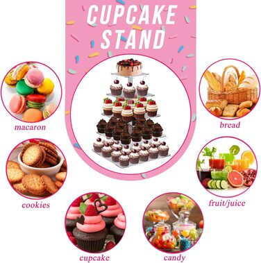 Підставка для капкейків з акрилу на 5 ярусів, 20 шпильок, прозора, для тортів та десертів, весілля, дні народження, барні вечірки, квадратна