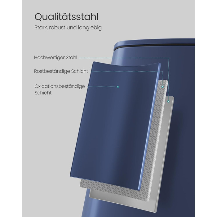 Відро для сміття SONGMICS з педаллю, 30 л, сталеве, з внутрішнім відром, Soft-close, LTB592E01 (темно-синій)