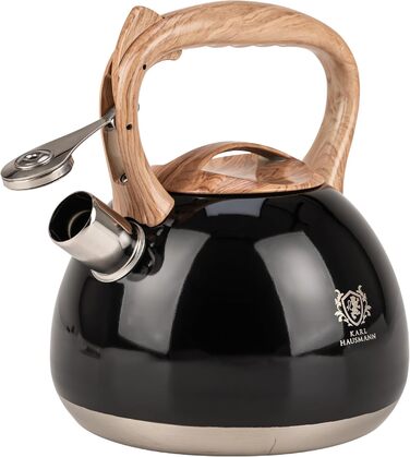 Чайник електричний KARL HAUSMANN Induktion 3L з автоматичним свистком - нержавіюча сталь, для індукційних, газових та електричних плит (Чорний)