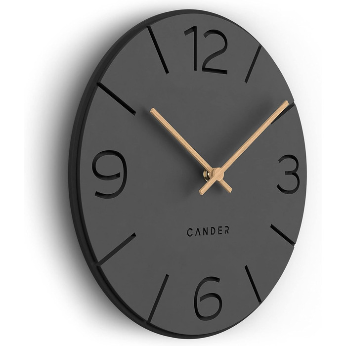Cander Berlin MNU 2630 Y Wall Clock Silent, No Ticking, 30 cm, Analog, Living Room, Modern, Vintage, Grey, Black, Wooden Hands