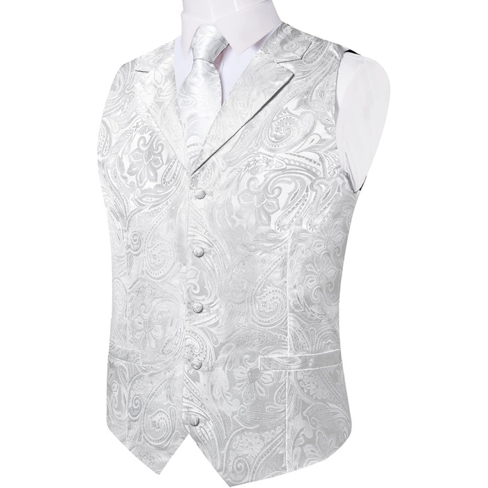 Набір краватка, жилет, нагрудна хустинка, запонки та лапільєрний шпилька Dibangu для весілля та свят (7 шт., шовк, Paisley)