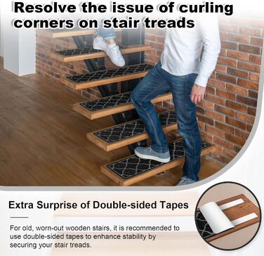 15 килимків на сходи 76x20 см, антиковзаючі, самоклеючі, для дітей, літніх людей та собак. Машинне прання, TPR-гумова підкладка (Чорний, 4 шт.)