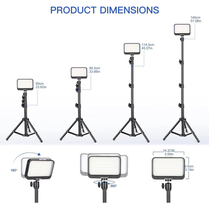 LED відеосвітло UBeesize 2 шт. з регульованим штативом та фільтрами для відеоконференцій, стрімінгу та YouTube